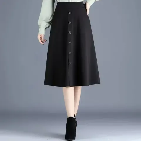 

Весенне-осенняя юбка миди А-силуэта с высокой талией, брендовая женская одежда, приталенная, для офиса, однотонная, из полиэфирного волокна