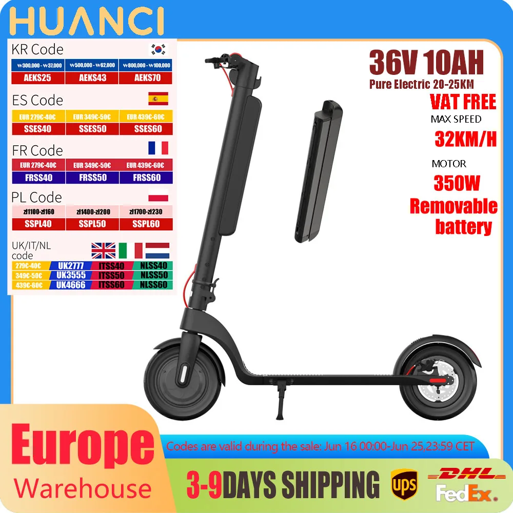 

HX Powerful Electric Scooter Adult 350W 10AH 36V Electric Kick Scooter Foldable 10.0 inch Wheel Self-Balance E Scooter
