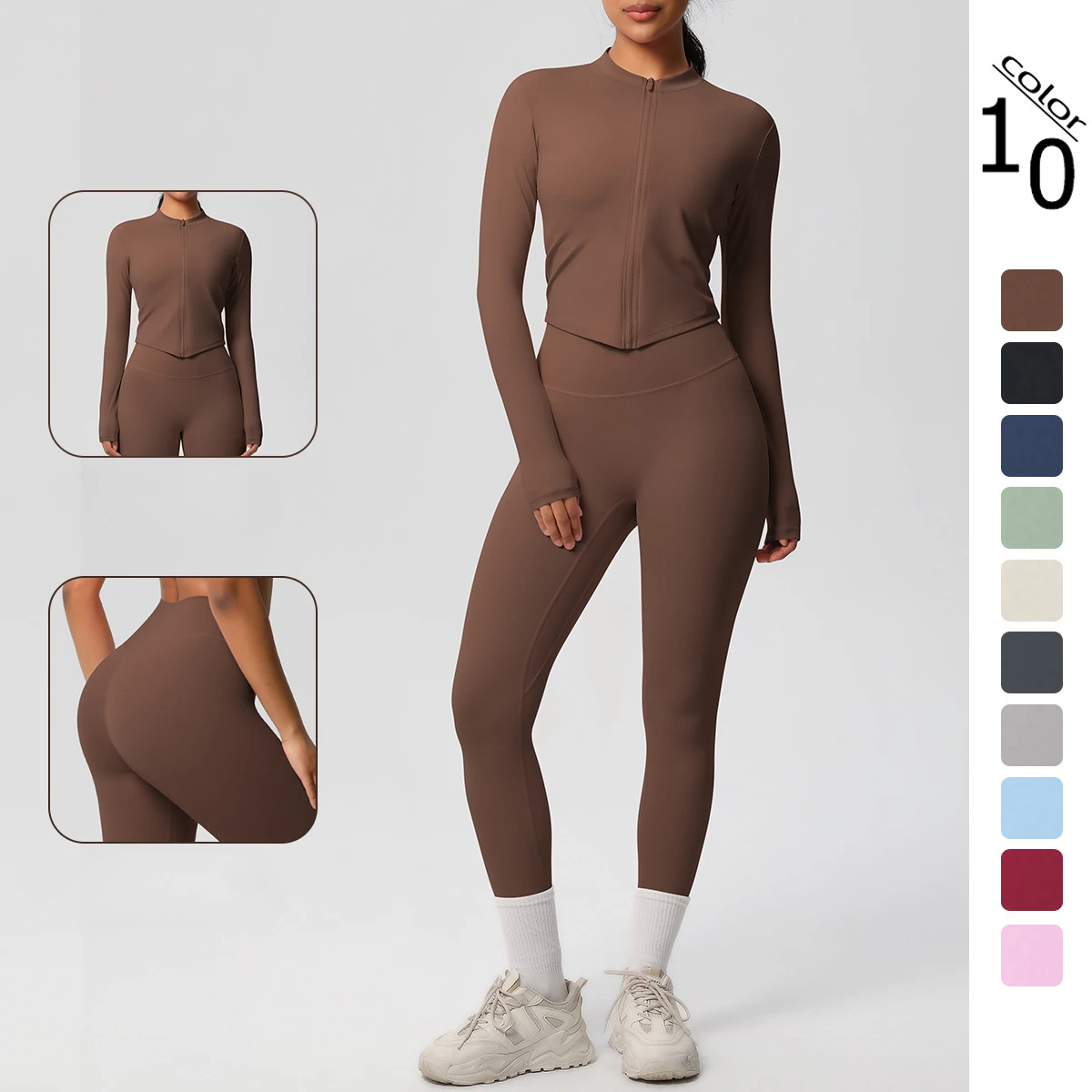 Seamless Yoga Set Sports Fitness Hip-lifting Skinny Double-sided Polished Long-sleeved Zipper Workout Gym Tracksuit for Women