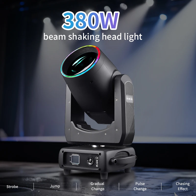 DMX 380 واط لمبة شعاع تتحرك رئيس ضوء 8500 كيلو التحكم التلقائي المنشور المزدوجة مع الانحلال التكبير قوس قزح تأثير ضوء المرحلة الطرف