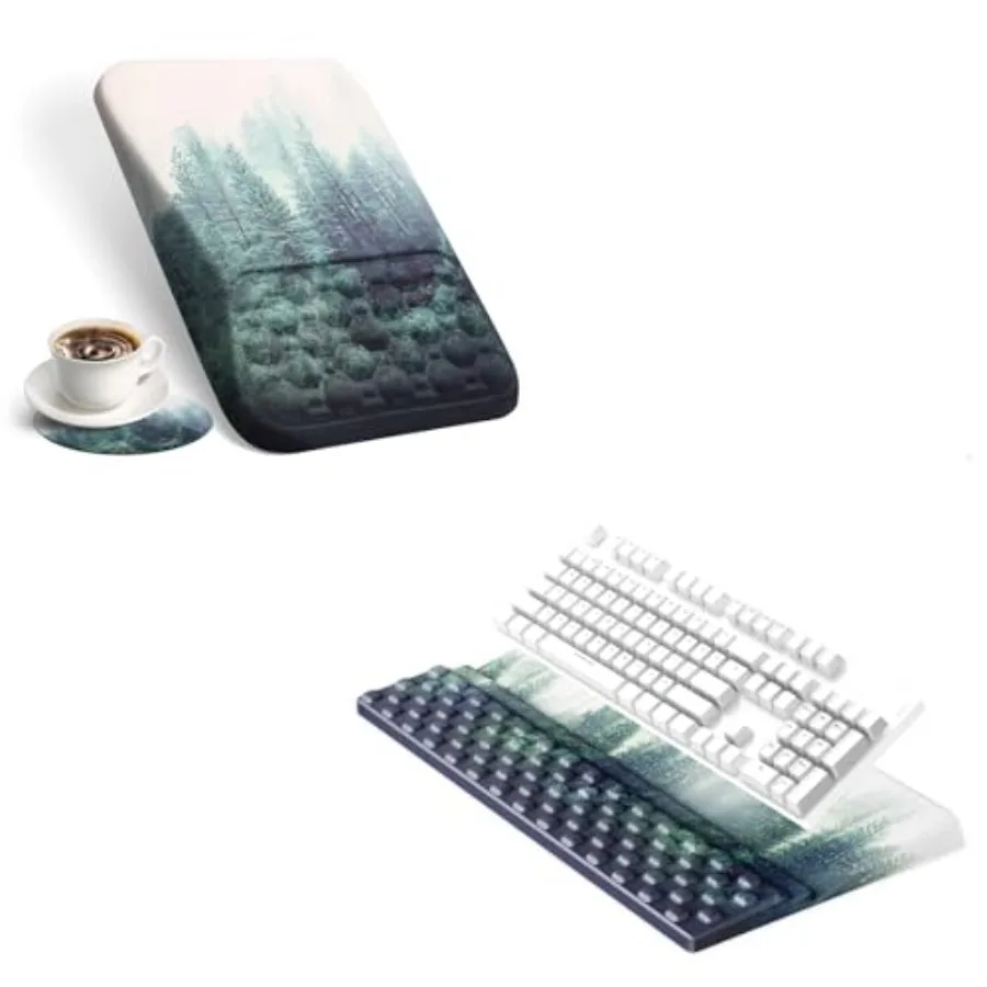 Ergonomic Mousepad and Keyboard Wrist Rest Pad Green Forest Set