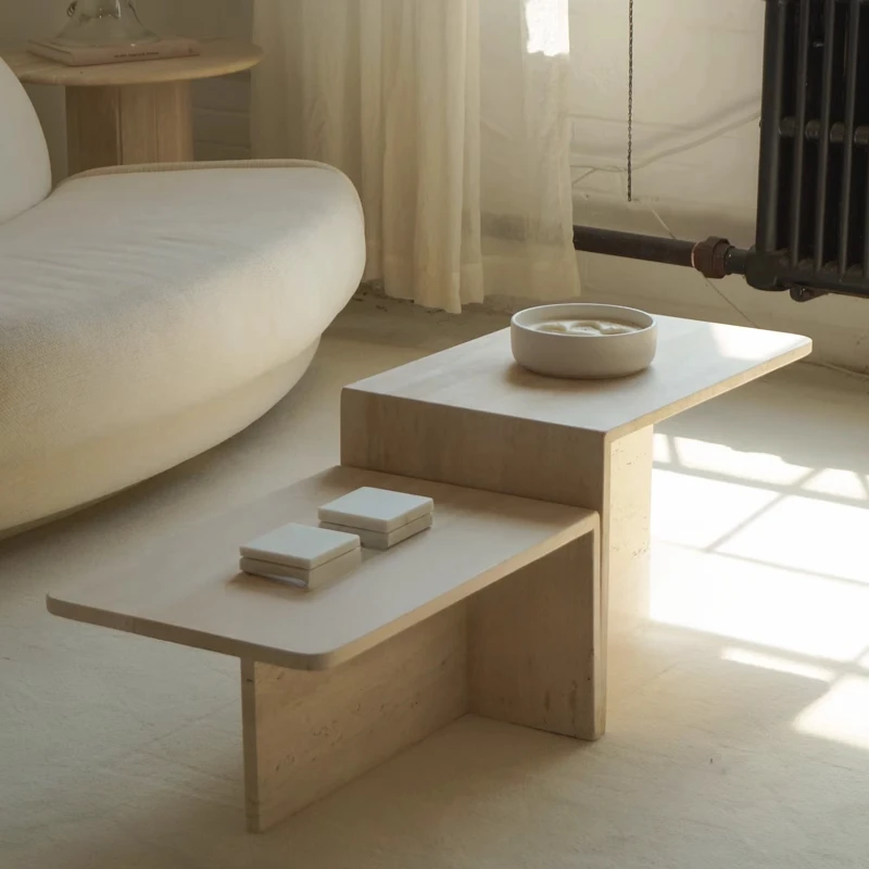 

Nordic light luxury natural marble coffee table modern simple home living room cave stone combination side table