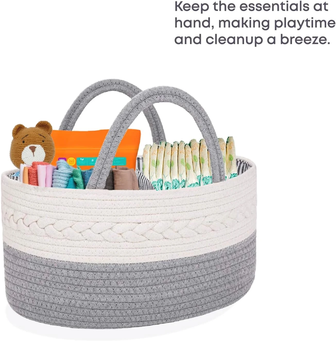 Diaper Caddy Portable Woven Baby Organizer Basket Handle Nursery Dividers Dresser Organizer Cotton Rope Stuff Holder