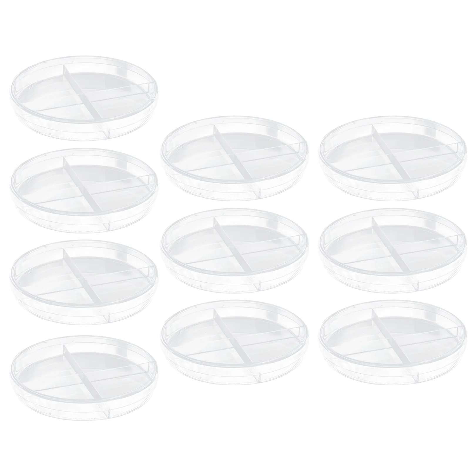 10 Pcs Cell Culture Dish School Petri Experiment Container Transparent Design Plastic Four Compartments Teaching Aid Portable