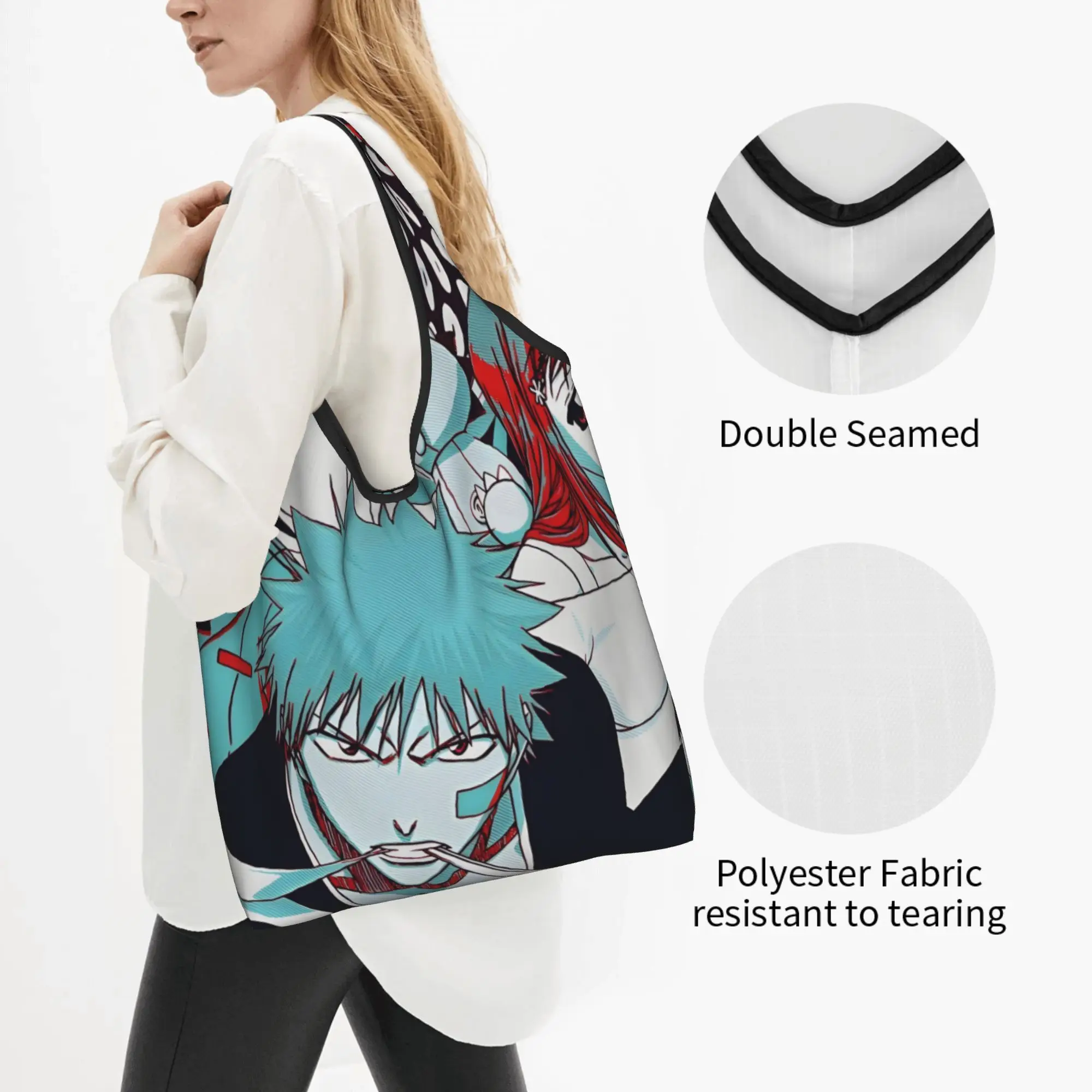 Fashion B-Bleaches Comic Distinctive  Shopping Tote Bags Portable Emotional Grocery Shoulder Shopper Bag
