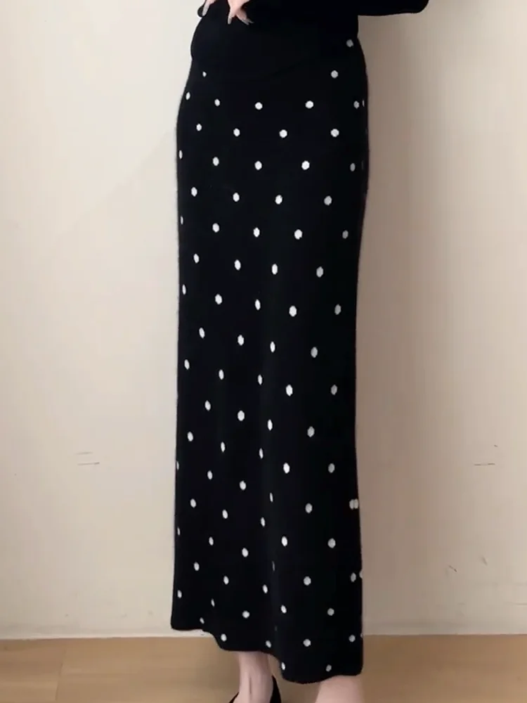 

Женская юбка Ele Slimming Ladylike в горошек, осенне-зимняя, новая, повседневная, универсальная, средней длины, для работы, в корейском стиле