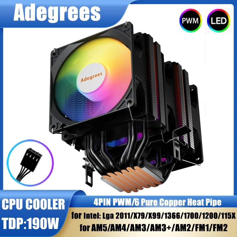 Chłodnica procesora 6 rur cieplnych 4Pin PC Procesor Tower AM4 Cooler dla Intel LGA 1700 1200 1150 1151 1155 2011 X79 X99 1366 AM3 AM5