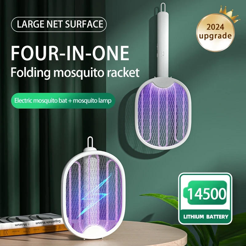 Exterminador de Mosquitos eléctrico plegable, raqueta antimosquitos recargable por USB, ángulo ajustable, luz UV, 3500V