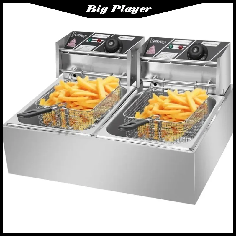 

Double Cylinder Tank Can Be Detached for Easy Cleaning Electric Fryer Electric Fryer 5000W MAX 110V 12.7QT/12L Stainless Steel