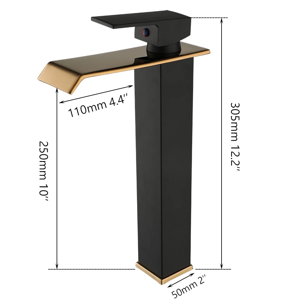 Imagem -02 - Torayvino-torneira de Cachoeira Montada no Deck para Banheiro Torneira de Água Quente e Fria Misturador para Pia Lavatório Vanity Bico Preto e Dourado
