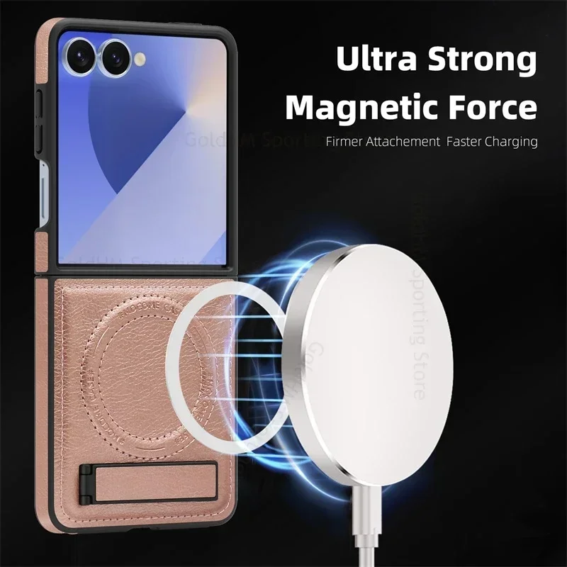 Высококачественный кожаный чехол-подставка Buiness Sle Bla с прорезями для Samsung Z Flip 7, 6, 5, 4, 3, задняя крышка с магнитной беспроводной зарядкой