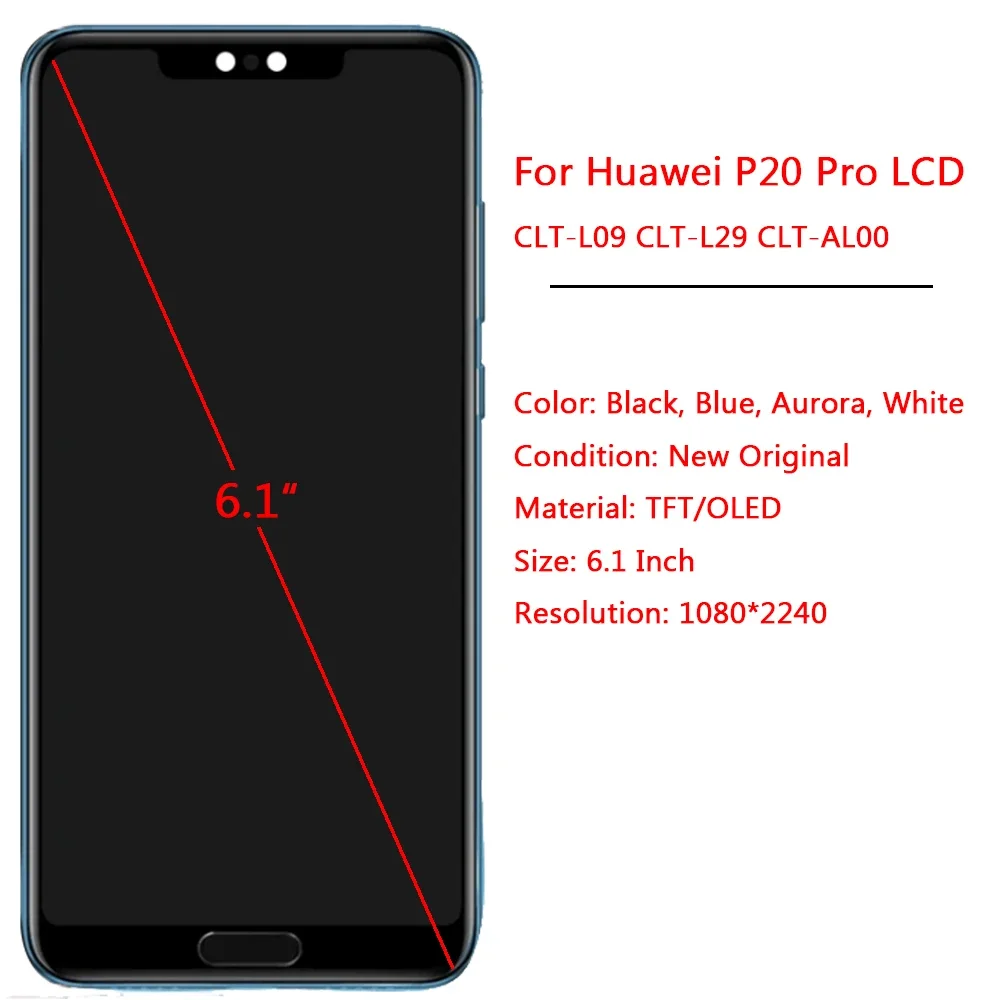 Pantalla LCD OLED táctil para móvil, montaje de CLT-L29 con marco de 6,1 pulgadas para Huawei P20 Pro, CLT-AL00
