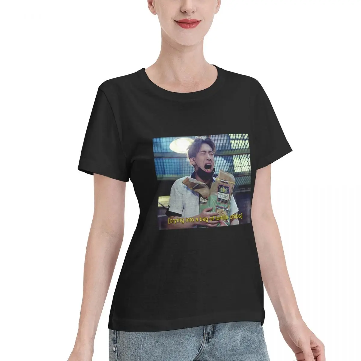 Reliable Item Wonho Emotionally Eating Tortilla Chips Women's T-shirt Office Wear Non Shrink Tshirt
