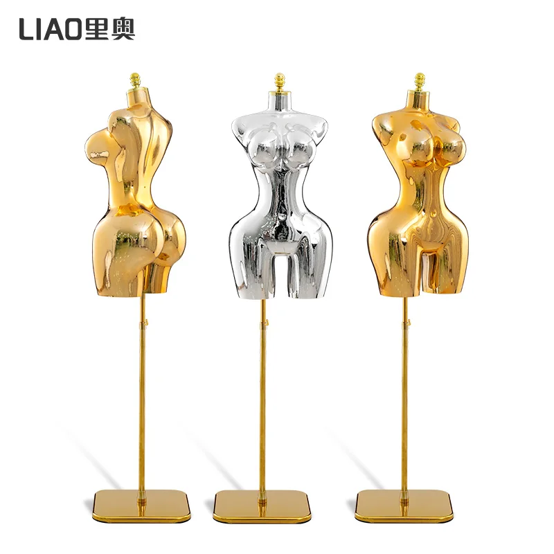 boutique shop Chrome golden plus size manikin plastic upper body electroplated curvy mannequin big bottom chest ass dress form