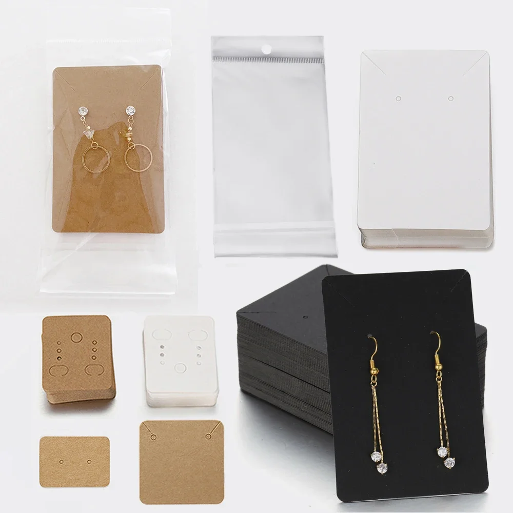 

50Sets Earring Cards and 50pcs Bags Necklace Earring Display Cards Self-Seal Bags Kraft Paper Card for DIY Jewelry Packaging