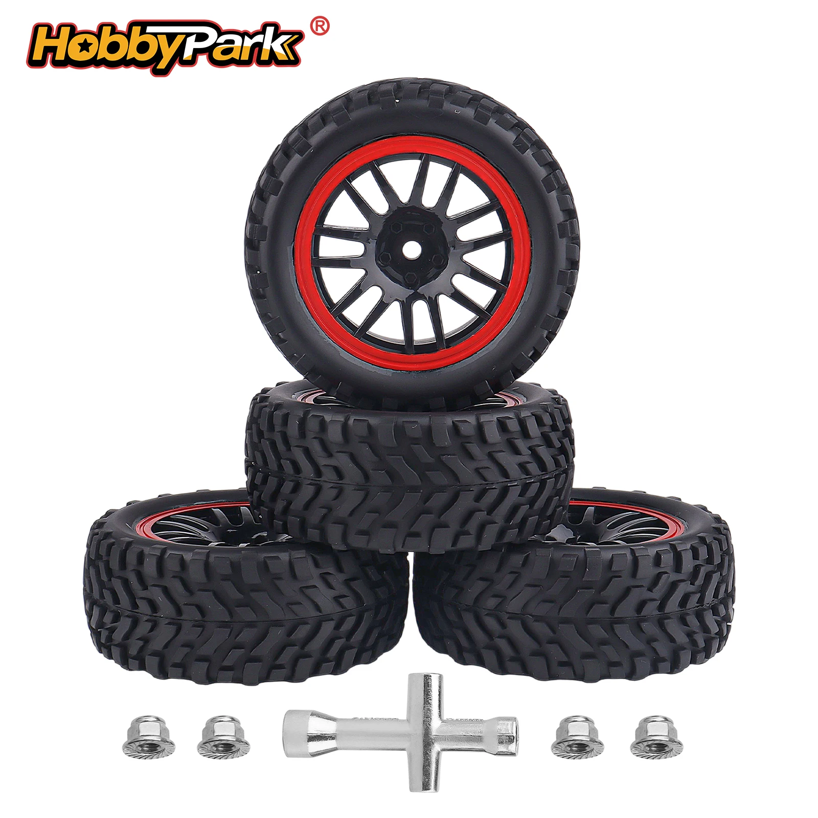 Hobbypark 12mm Hex Pre-Glued 1/10 RC Touring Car Wheels Tires 1.02"/26mm Wide 2.55" Tall Soft Rubber for 2S/3S Brushless Lipo