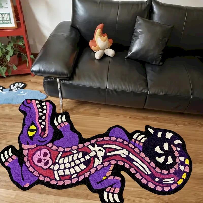 VIKAMA Irregular Crocodile Skeleton Tattoo Style Carpet Soft Anti Slip Animal Shaped Floor Mat Bedroom Home Decoration
