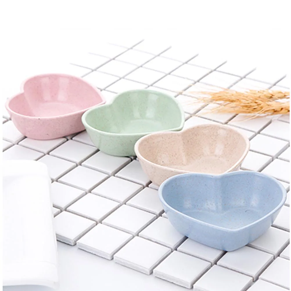 

4 Pcs Heart Shaped Vinegar Dishes Bowls Sauce Salt Plates seasoning dipping kitchen restaurant