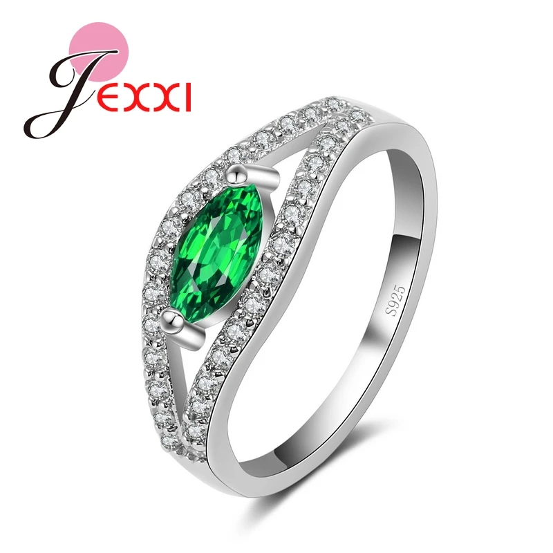 Trendy Party Jewelry Green CZ Crystal Princess Cut Ring For Women 925 Sterling Silver Engagement Rings Femme Bijoxu Bague
