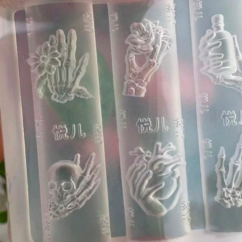 Nail Art Mold Set Combination Wings Feathers Cross Skull Hand Knife Rose 3D Nail Art Decorations Transparent Silicone Mold view 3