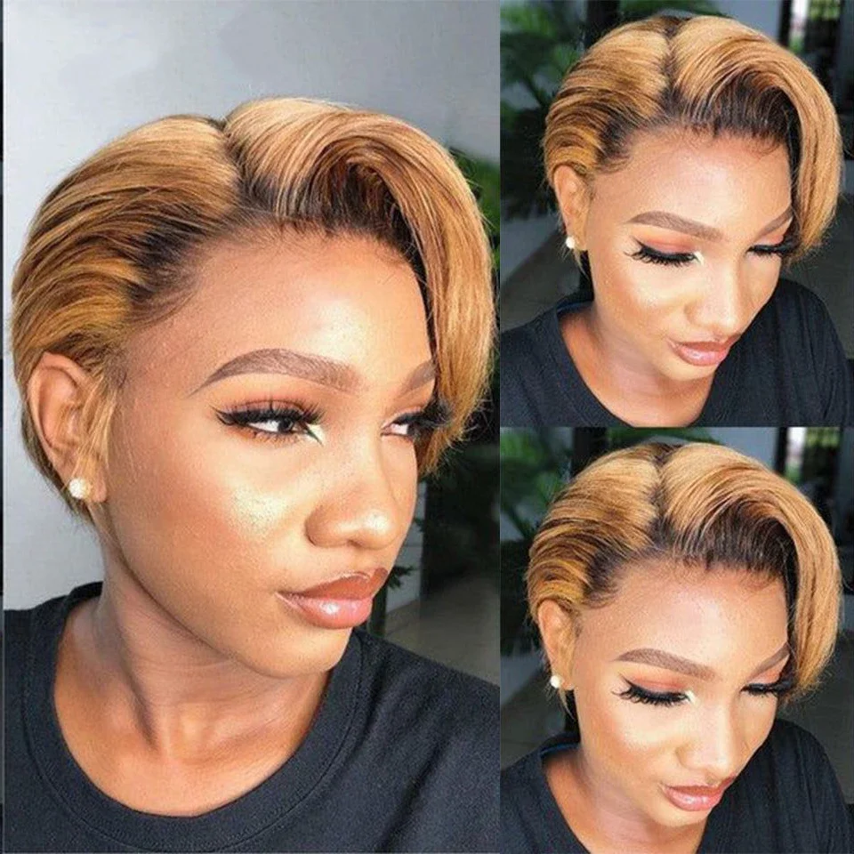

Meggit Bob Wig Straight Pixie Cut Wig 100% Human Hair Wigs 13X4X1 Transparent Lace Front Wig 100% Real Brazilian Human Hair