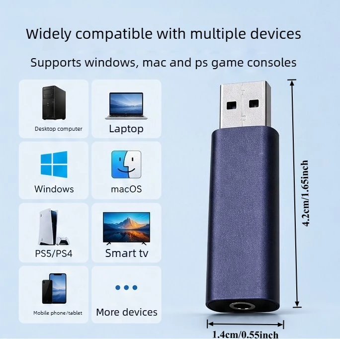 USB to 3.5mm Audio Adapter, Plug & Play External Sound Card with Smart Decoding, High-Quality Stereo Output for Laptop, PC