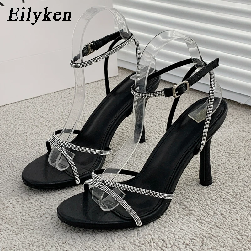 Eilyken Fashion Design CRYSTAL Buckles High Heels Sandals Females Peep Toe Clip-On Strappy Ankle Strap Pole Dancing Women shoes