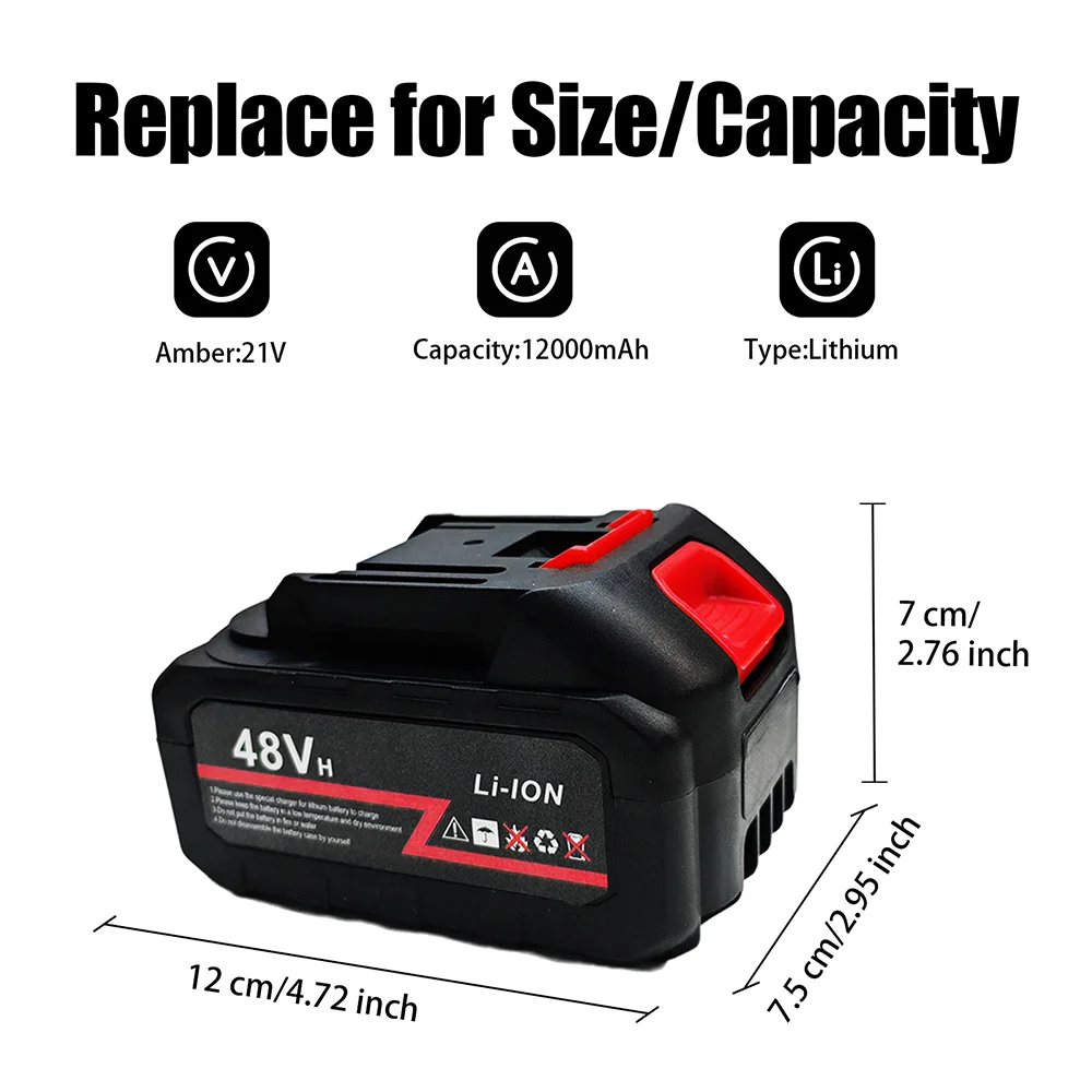 21V Rechargeable Lithium Battery 48VF 12000mAh Battery High Capacity Power Tool Replacement Battery for Chainsaw Wrench Scissors