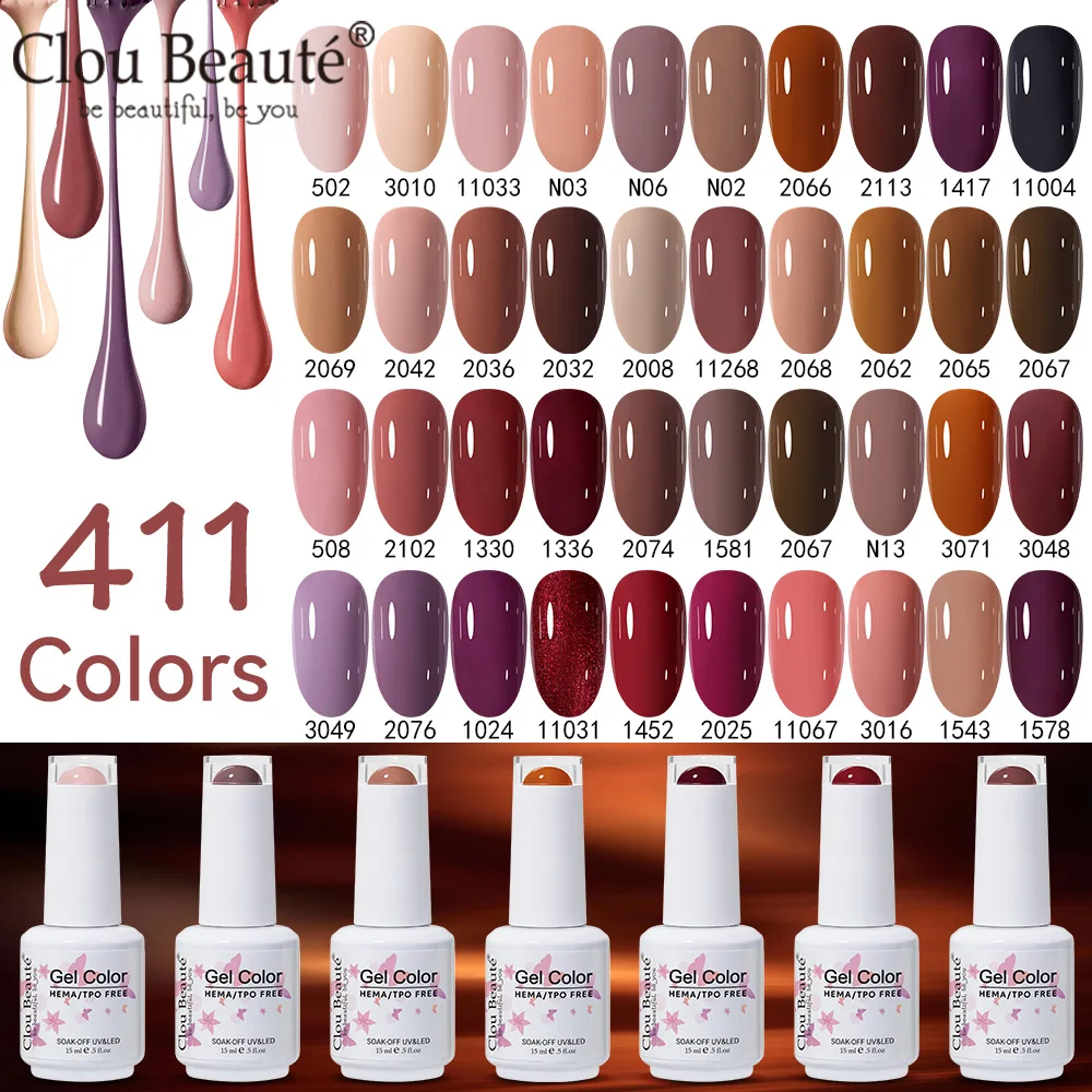 Clou Beaute HEMA TPO GRÁTIS Gel de alto pigmento Esmalte Caramelo Marrom Vinho Vermelho Cor Nua Esmalte em gel Nail Art Verniz UV