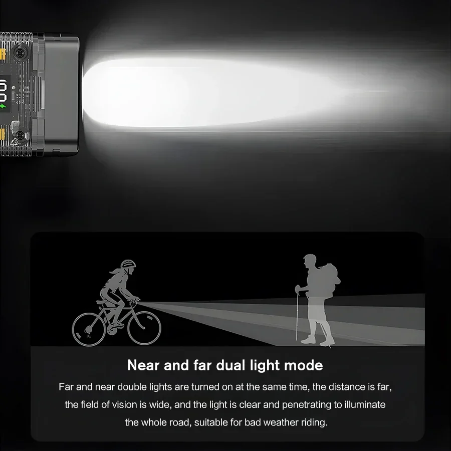 LED Small Flashlight Built-in Battery Portable USB Charging Power Display Function Waterproof Bicycle Light, Bicycle Accessories