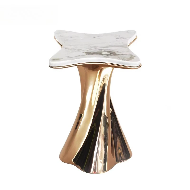 

Modern light luxury villa corner table FRP furniture Art aesthetics Electroplating coffee table Marble edge table