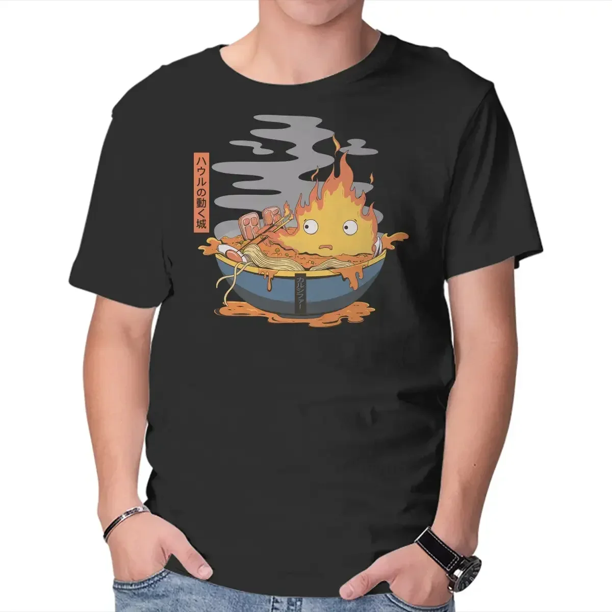 Calcifer Ramen Anime Graphic T-Shirts For Men Clothing Women Short Sleeve Tees New Arrivals Unisex Summer