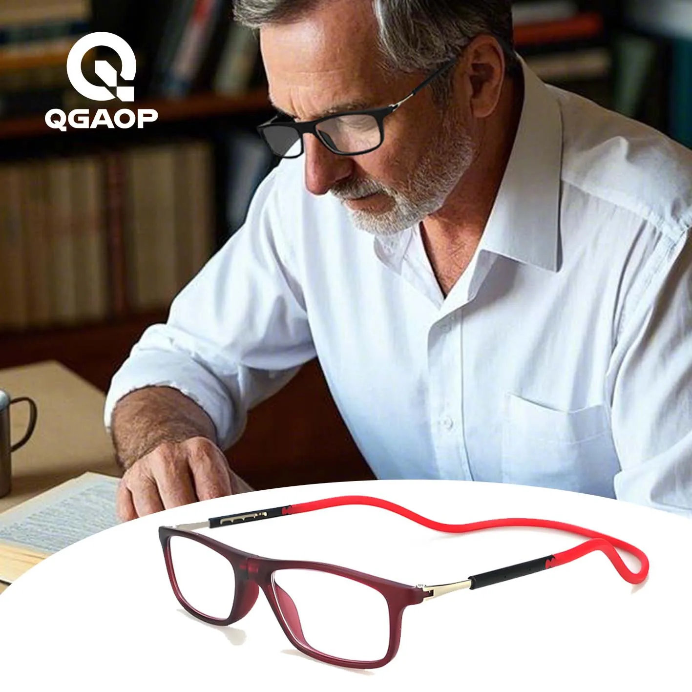 QGAOP Magnetic Reading Glasses eyeglass frame with magnet for Men with Anti Blue Light Computer Glasses Clear Frame for Women