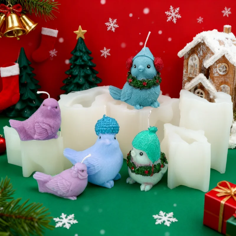 3D süße Schneevogel Silikon Kerze Form Winter Szene Vogel mit Weihnachtsmütze Harz Handwerk Silikonform für Weihnachten dekoratives Werkzeug
