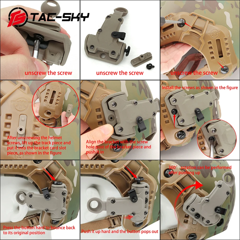Adaptador de casco deportivo táctico Airsoft TAC-SKY, accesorio de montaje en riel MLOK Compatible con auriculares RAC y cascos con rieles MLOK