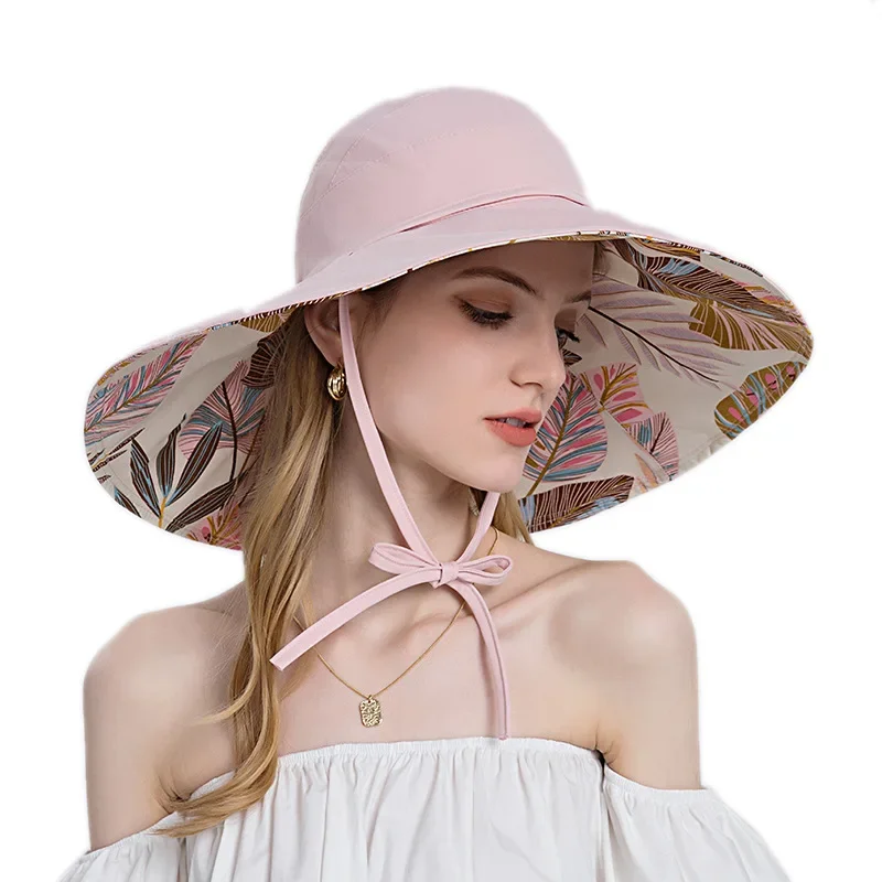 Oohmy Women Girl Wide Brim Sun Hat Metal Wired Edge Summer UV Protection UPF Boho Hat for Beach Hiking Garden Travel Chin Strap