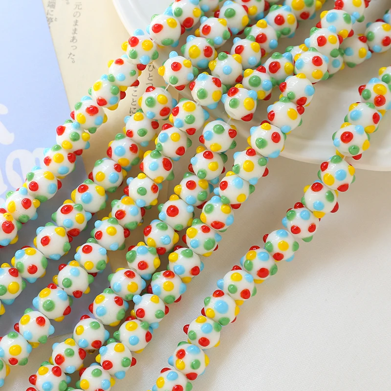 6pcs Peas Polka Dot Straight Hole Ceramic Loose Beads Diy Handmade Jewelry Necklace Bracelet Beaded Material Accessories