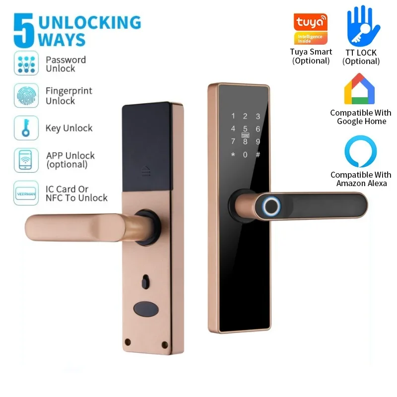 

TTlock /Tuya Smart Door Lock Biometric Fingerprint Password IC Card NFC APP Keyless Entry Digital Electrical Lock Smartlife Home