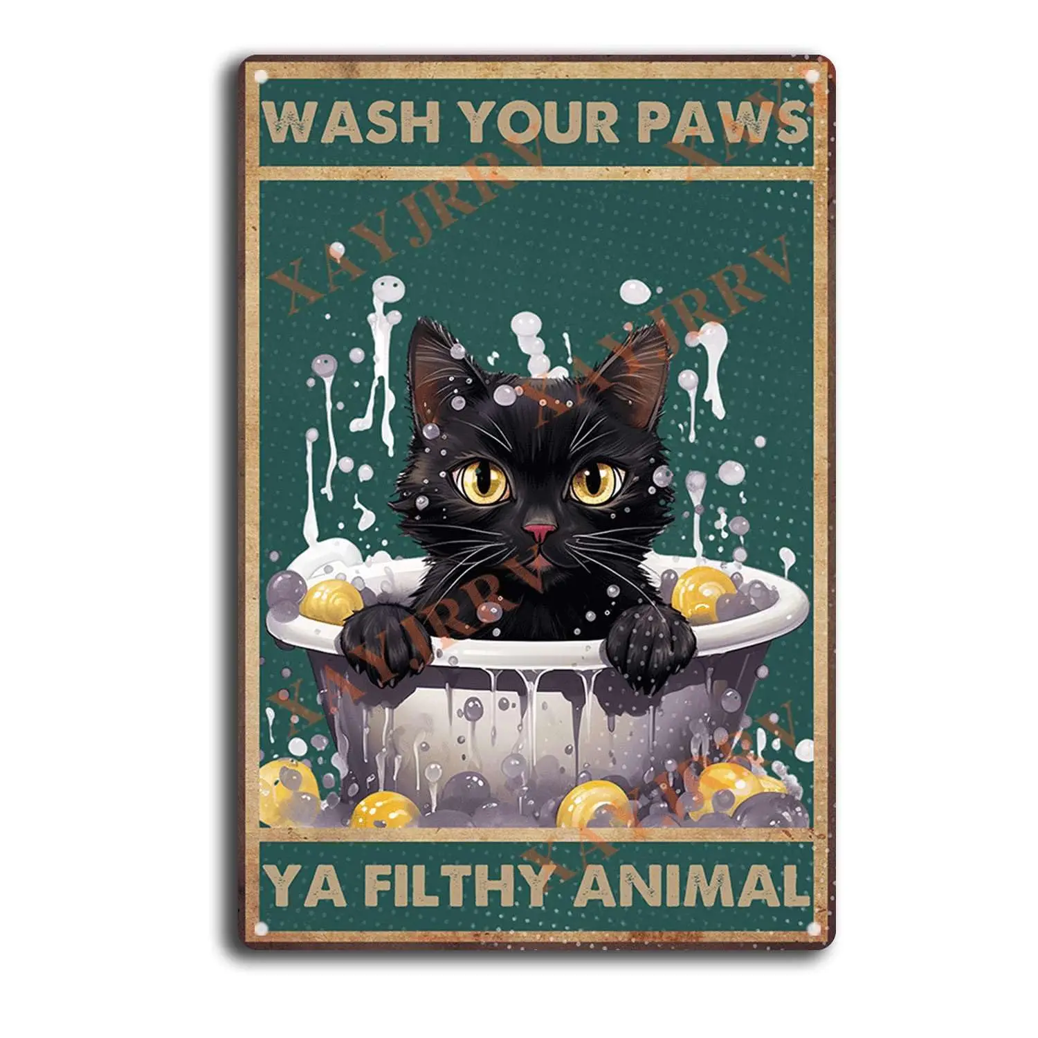 Vintage Metal Tin Sign Black Cat Metal Tin Sign Wash Your Paws Ya Filthy Animal Metal Sign Decor Tin Sign Wall Art Metal Poster 