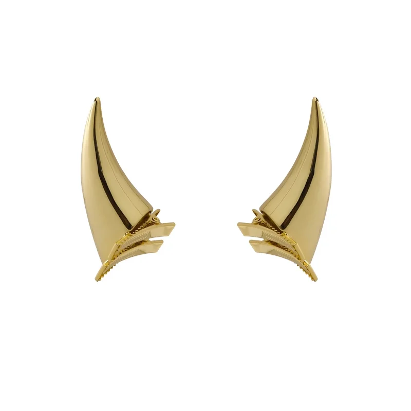 QQ Punk Demon's Horn Metal Headband Hairpins Halloween Party Headdress Cosplay Lucifer Anime Women Men Gold Cosplay Accessories image 3