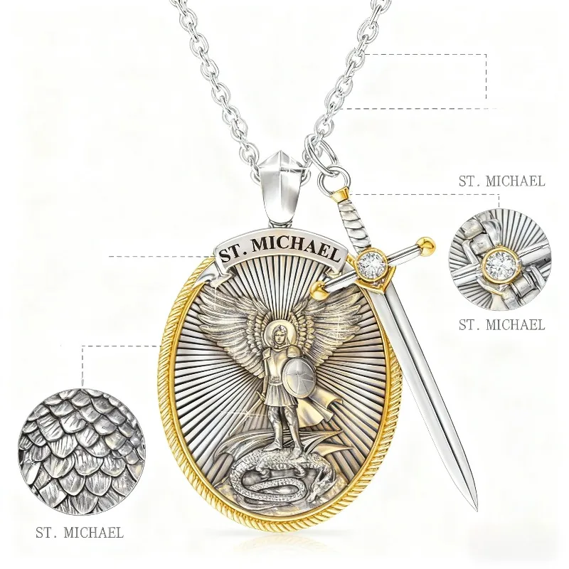 سانت مايكل رئيس الملائكة قلادة قلادة معدنية وسحر السيف رمز ديني مجوهرات ملحق الحماية الروحية