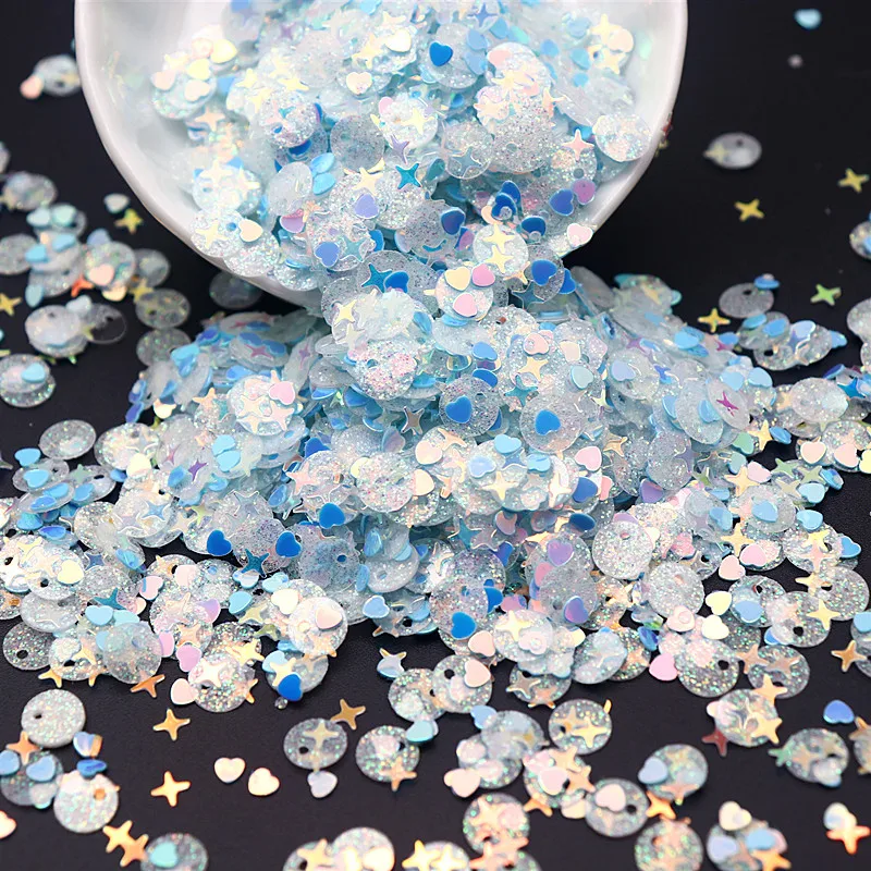 3-14mm PVC Light Color Shell Pentagram Flower Sequins Heart Round Gold Powder Sequins DIY Clothing Accessories Nail Art Craft