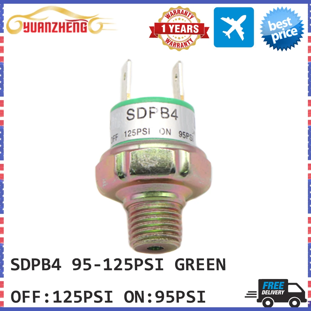 1 peça sdpb4 interruptor de controle de pressão do compressor de ar verde buzina 95-125psi desligado 125psi em 95psi