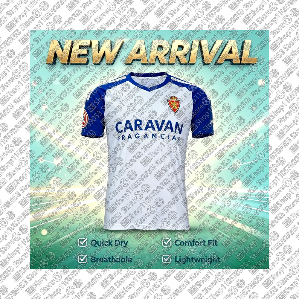 2026-27 New 3D Printed Adult Zaragoza Quick-Drying Football Jersey Men Women Sports Breathable Casual Home Soccer Family T-shirt