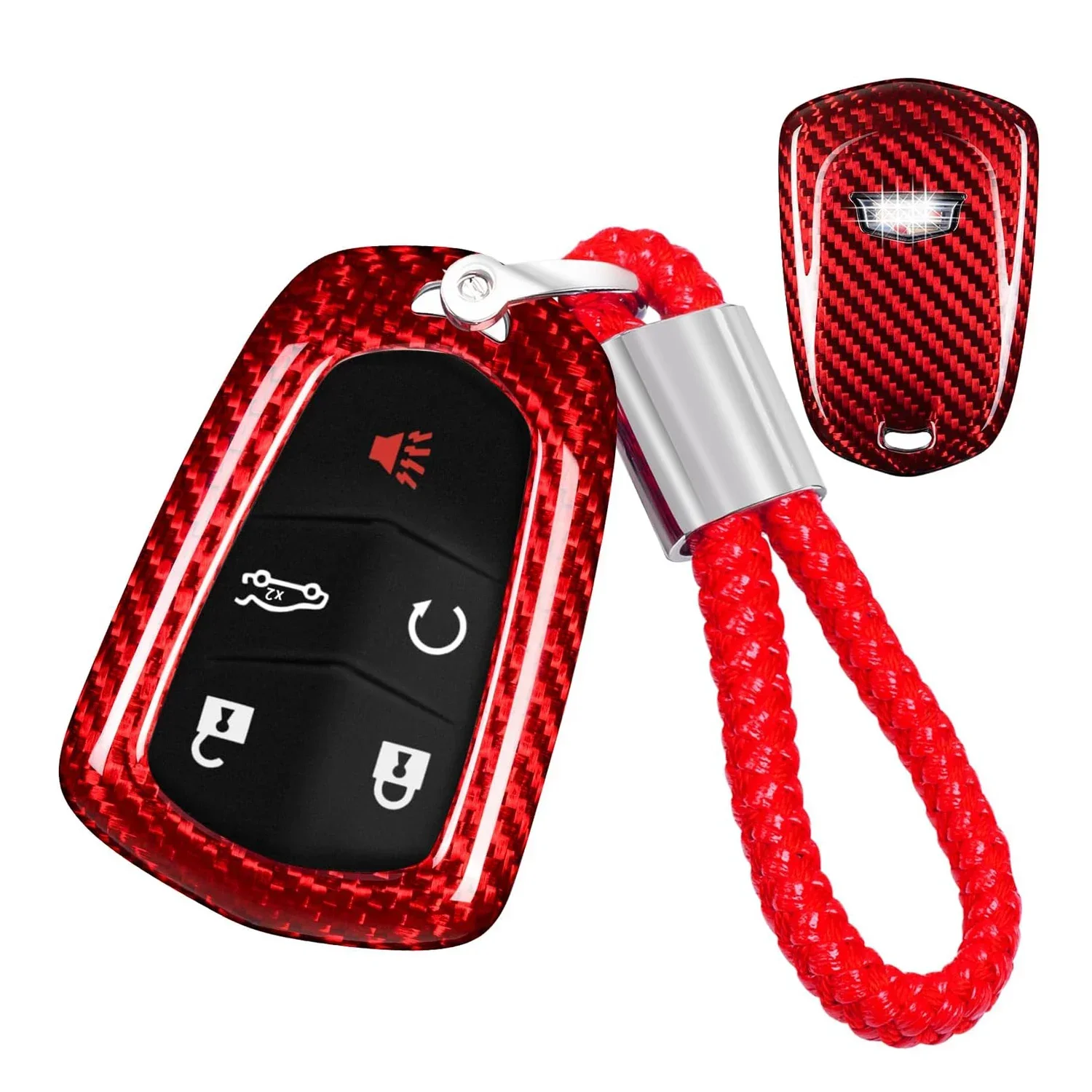 

Carbon Fiber Key Fob Cover Protector Case For Cadillac XTS XT4 XT5 XT6 CT6 CTS ATS 4 5 6 Buttons Car Key Shell With Keychain