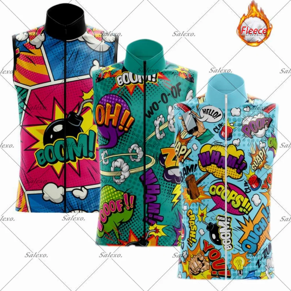 

Cartoon Cycling Vest Winter Men's Thermal Fleece Bicycle Running Vest MTB Bike Clothes Sleeveless Cycling Jacket Ropa Ciclismo