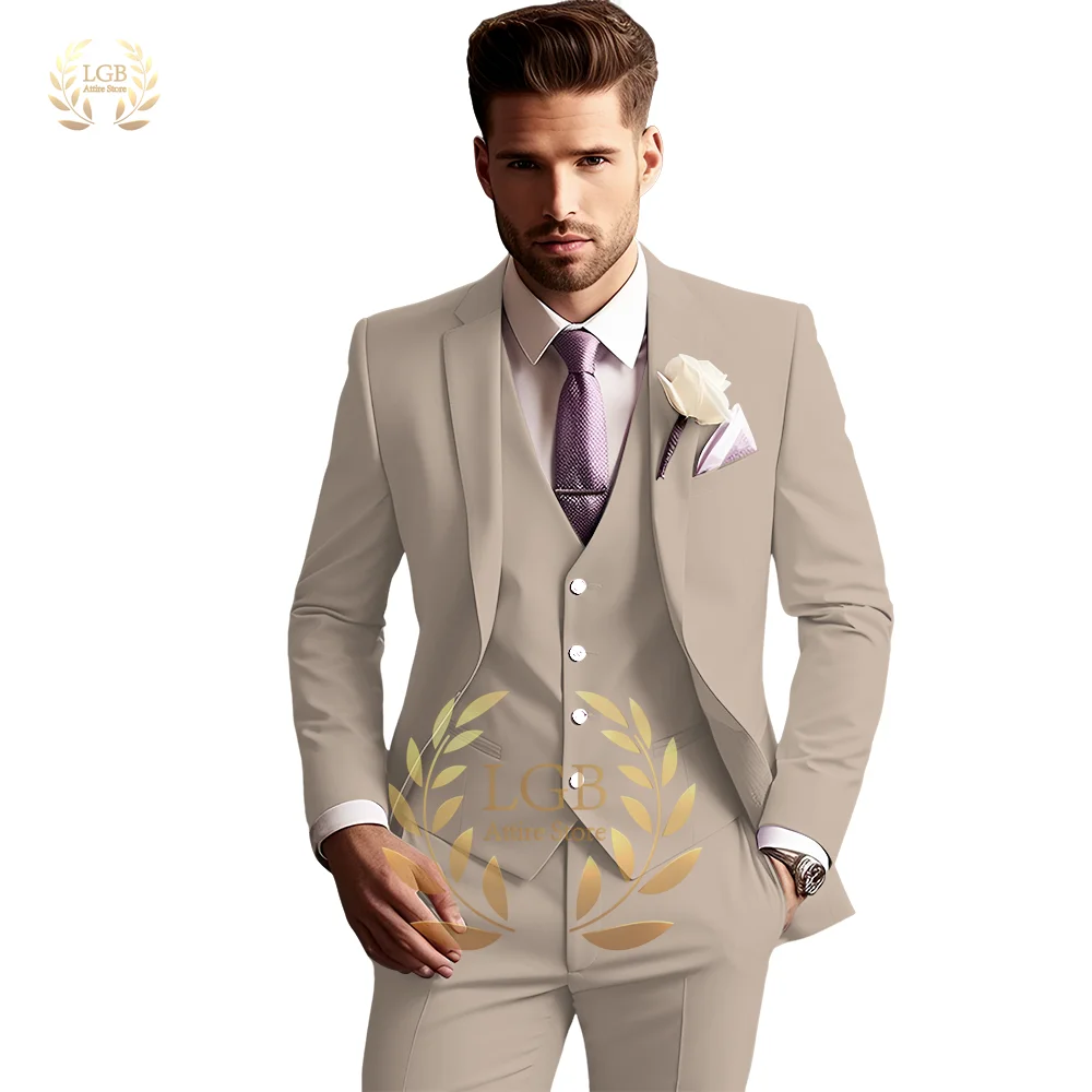 

Men's suit fashion 3 piece set classic tuxedo suit jacket vest pants formal elegant male wedding groomsmen custom