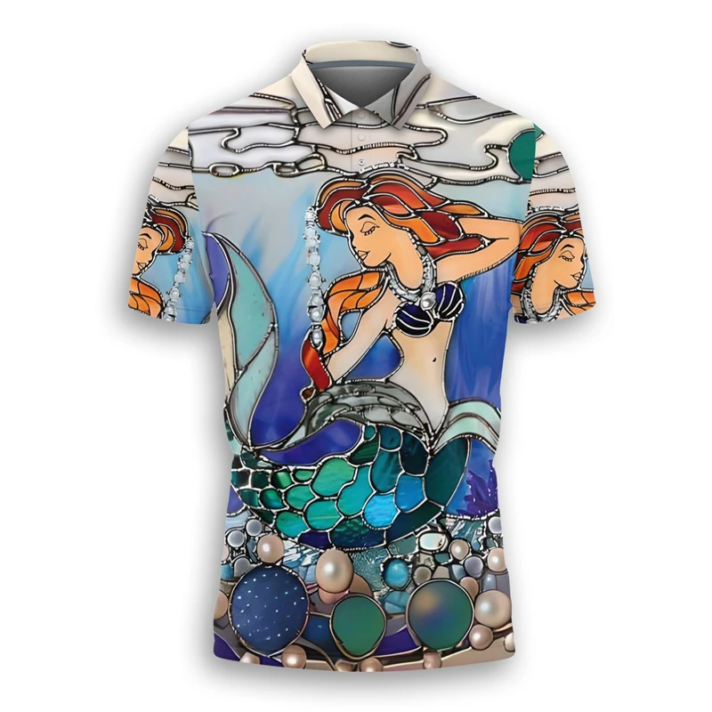 Fashion Mermaid Graphic Polo Shirt Summer Funny 3D Scales Printed Short Sleeve Polo Shirts Mens Kids Loose Breathable Tees Tops