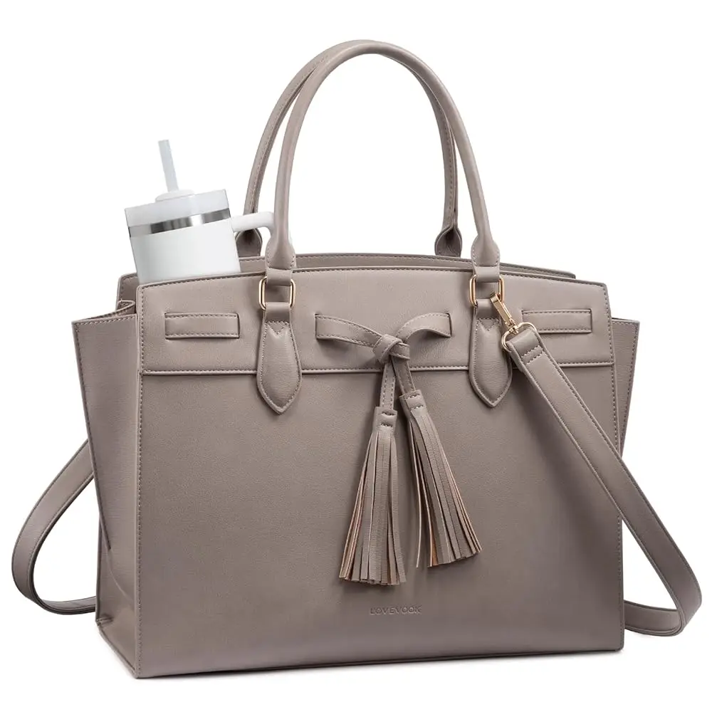 

Laptop Bag for Women,Work Tote Bag with Large Cup Holder,Leather Computer Bag Teacher Bag Handbag Gifts for Women
