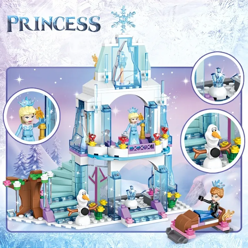 Elsa Ice Castle Building Blocks Set Princess Ice Palace Bricks Toy with Olaf & Sled Creative STEM Gift for Girls view 2